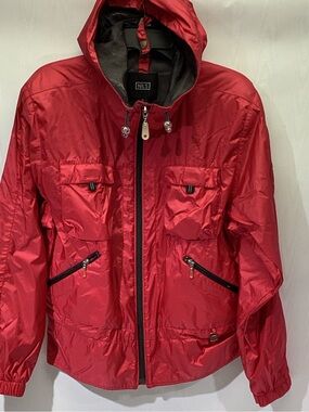 NILS Women’s Ski Wear Windbreaker Jacket Red High Low Full Zip Sz 12 Sweden